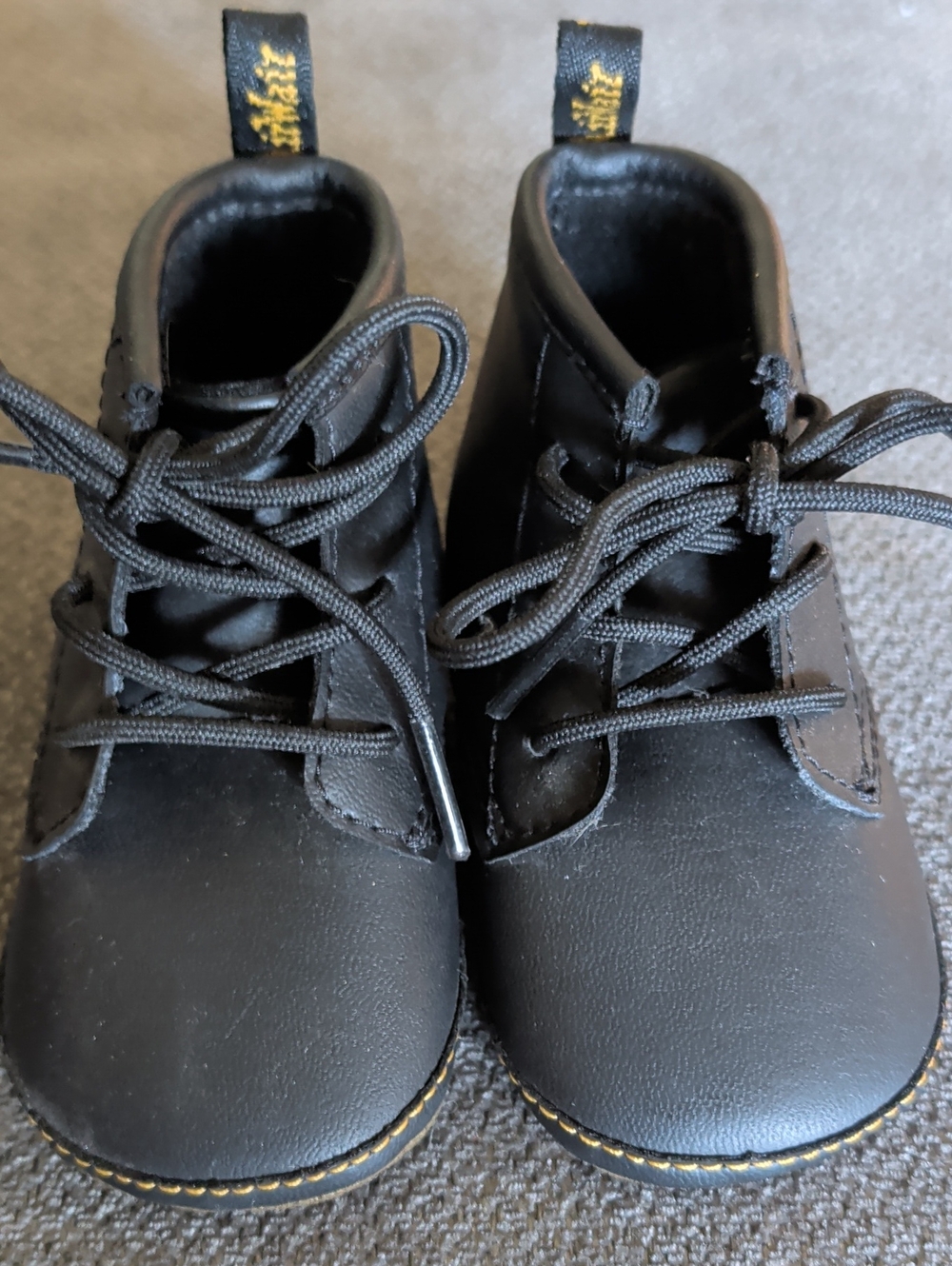 Dr. Martens baby Black Lace-Up Ankle Boots with Yellow Stitching